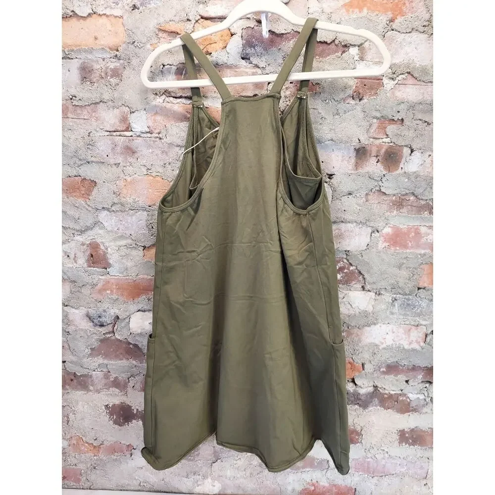 Womens Overall Romper Size S Olive Green Sleeveless Pockets Casual Jumpsuit - Picture 2 of 3
